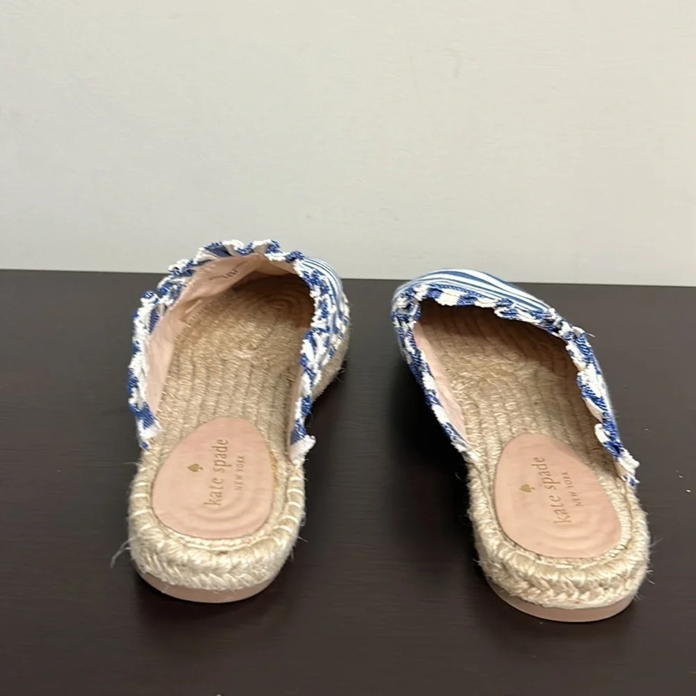 Kate Spade Laila Espadrille Blue White Striped Ruffle Mule Shoe Sz 9.5
